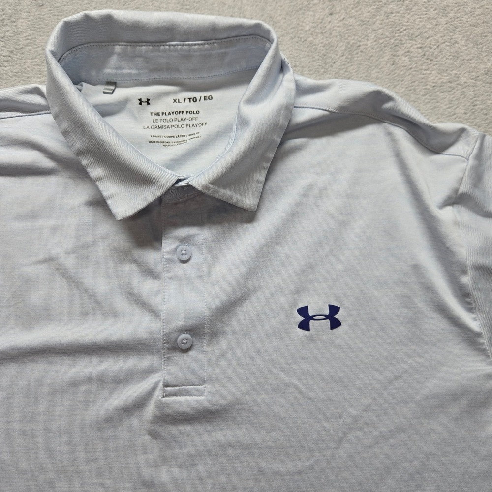 Under Armour Playoff Polo Mens XL Light Blue Short Sleeve Golf Shirt Loose Fit